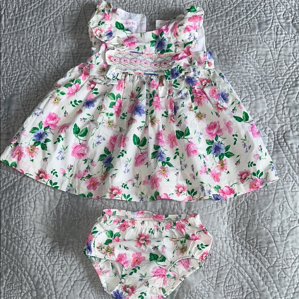 Bonnie Baby. Floral Baby Dress with Bloomers. 12 months.